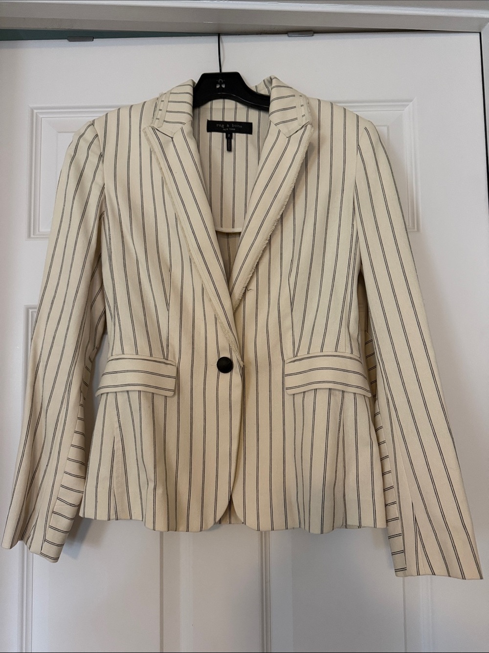 rag & bone Cream Blazer with Black Pinstripes
